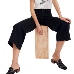 Madewell Emmett Wide Leg Crop Pants Black Canvas Jeans Waist 26 / Size 2 / XS